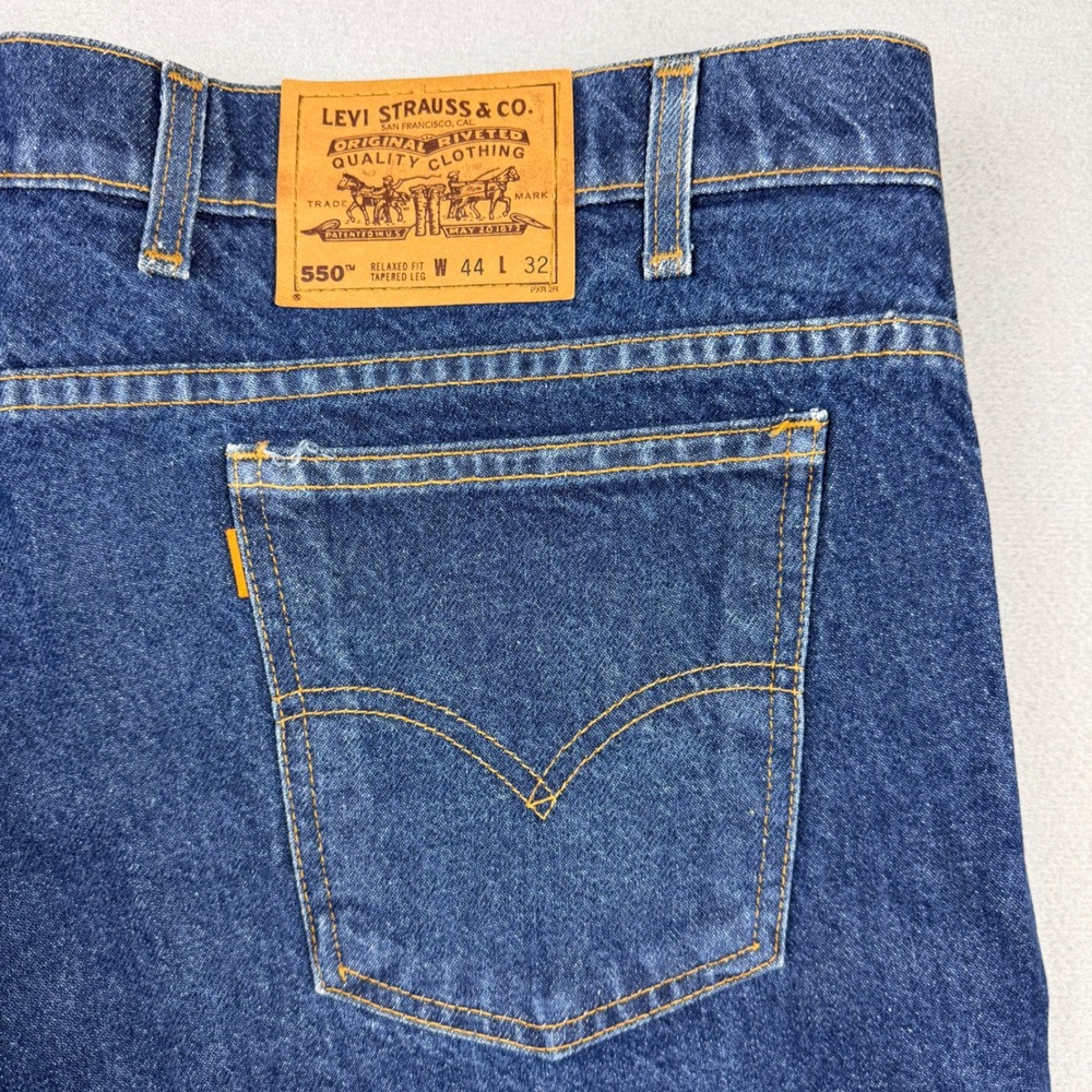 Vintage Levi's 550 Mens 44x32 Blue Relaxed Fit Tapered Leg Orange Tab Jeans 1996